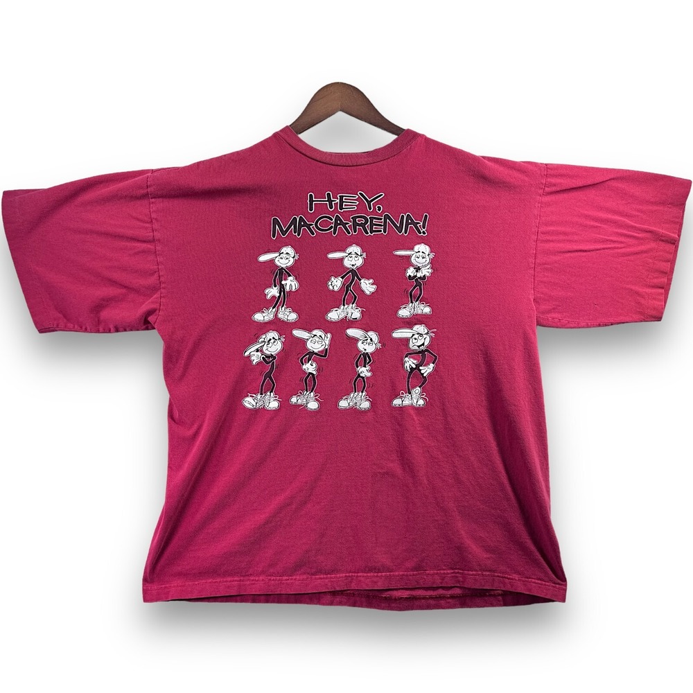 Vintage Savvy Sportswear 90s Men's T Shirt Size XL Hey Macarena! Tee Red Music